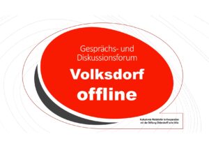 Logo Volksdorf offline | weiße Schrift auf rotem Hintergrund